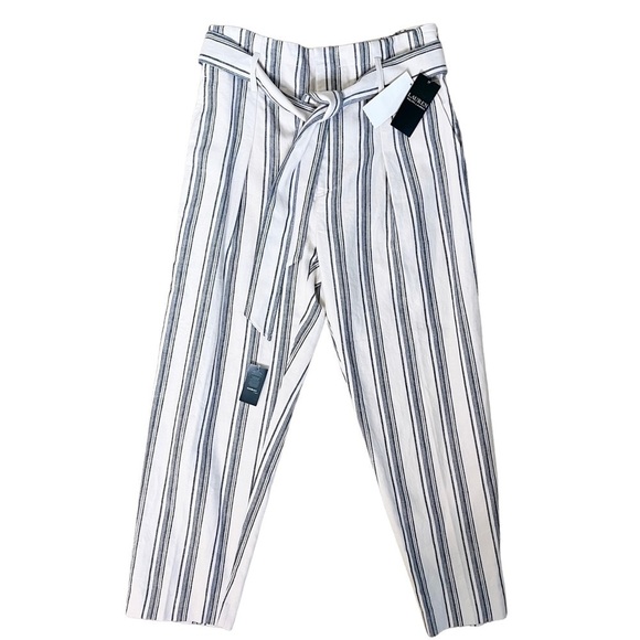 LAUREN RALPH LAUREN NWT Linen Blend Tie High Waist Pants Size 4 in Blue Stripe - Picture 2 of 15